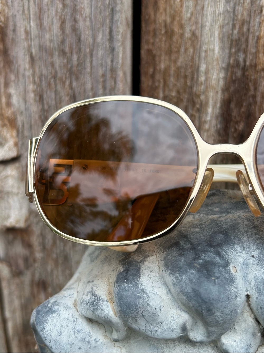 Fendi Vintage Sunglasses Brown Cream Tortoise Shell Gold Frame - Picture 2 of 16